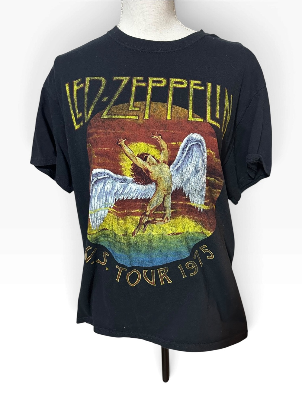 Black Graphic LED Zeppelin Tour T-Shirt - Rainbow Angel Design